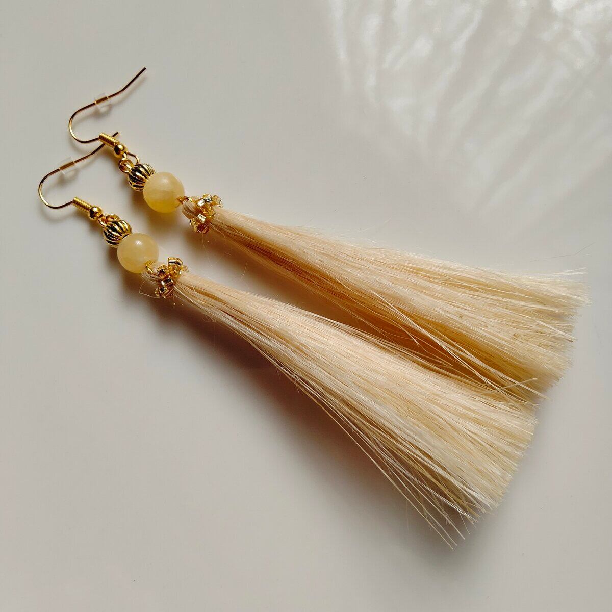 イエローグリーンコッパー ロングピアス イヤリング 天然石