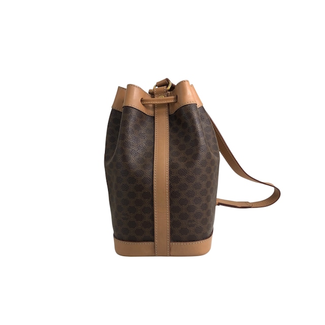 CELINE セリーヌ マカダム ショルダーバッグ ブラウン ブラゾン型押し PVC レザー 巾着 ミニバッグ vintage ヴィンテージ オールド xfu8ij