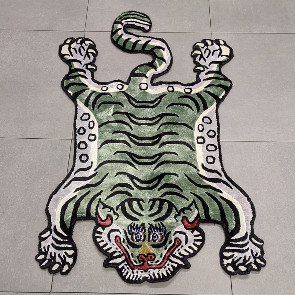 Tibetan Tiger Rug (Sサイズ シルク フォレストグリーン 055) チベタン