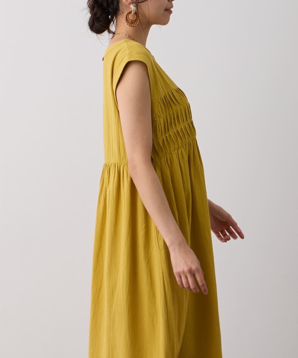 No.24019 ピンタックノースリーブワンピース Yellow | エルキカク