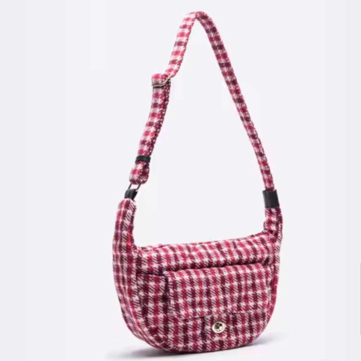 retro check crescent moon bag