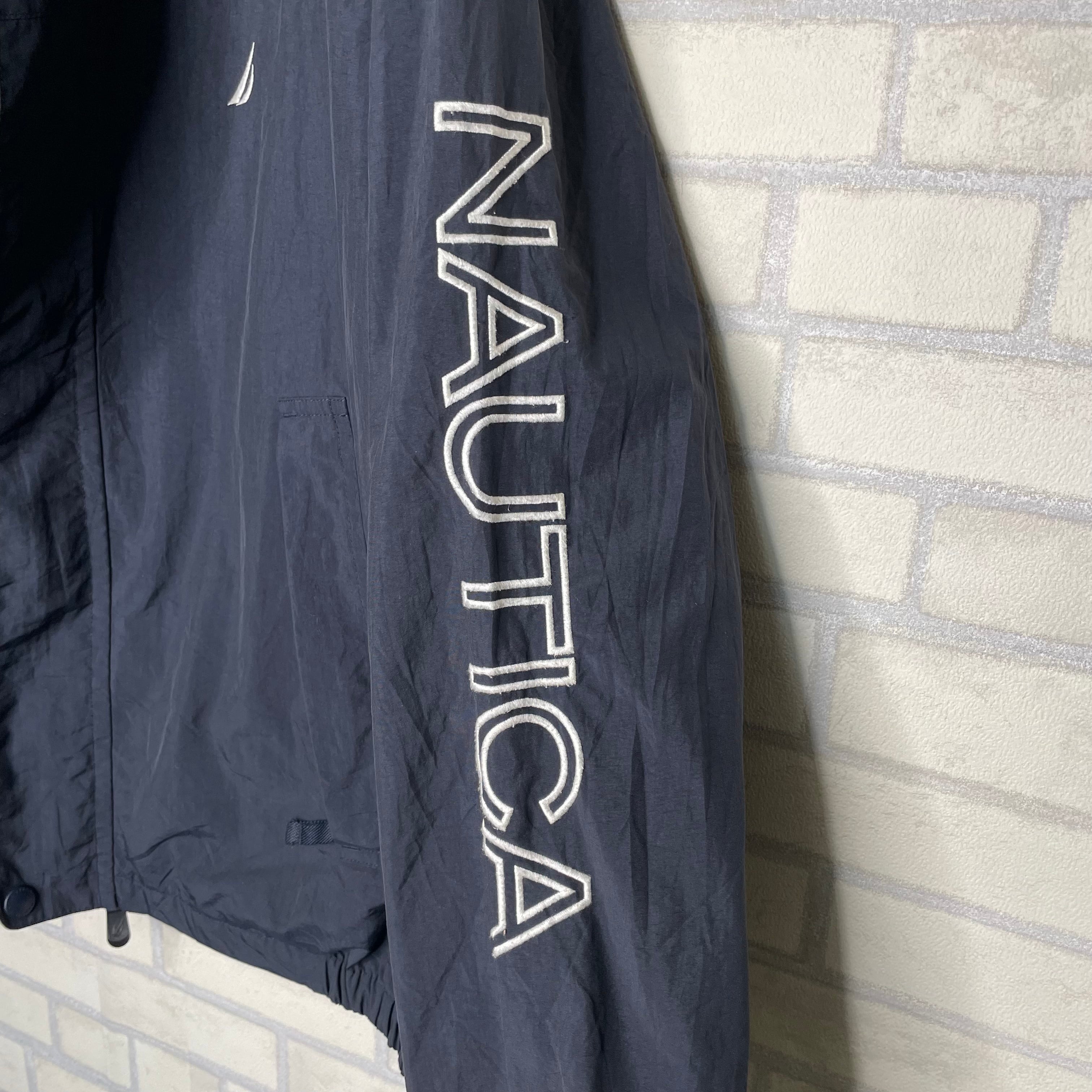 NAUTICA ナイロンジャケット XL ブラック ワンポイントブランド刺繍 袖 