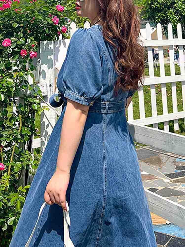 スクエアネックデニムワンピース 休日コーデ 大人かわいい カジュアル 半袖 大きいサイズ 韓国 Ch43 可愛い大きいサイズ韓国レディースファッション通販 Chulachula チュラチュラ