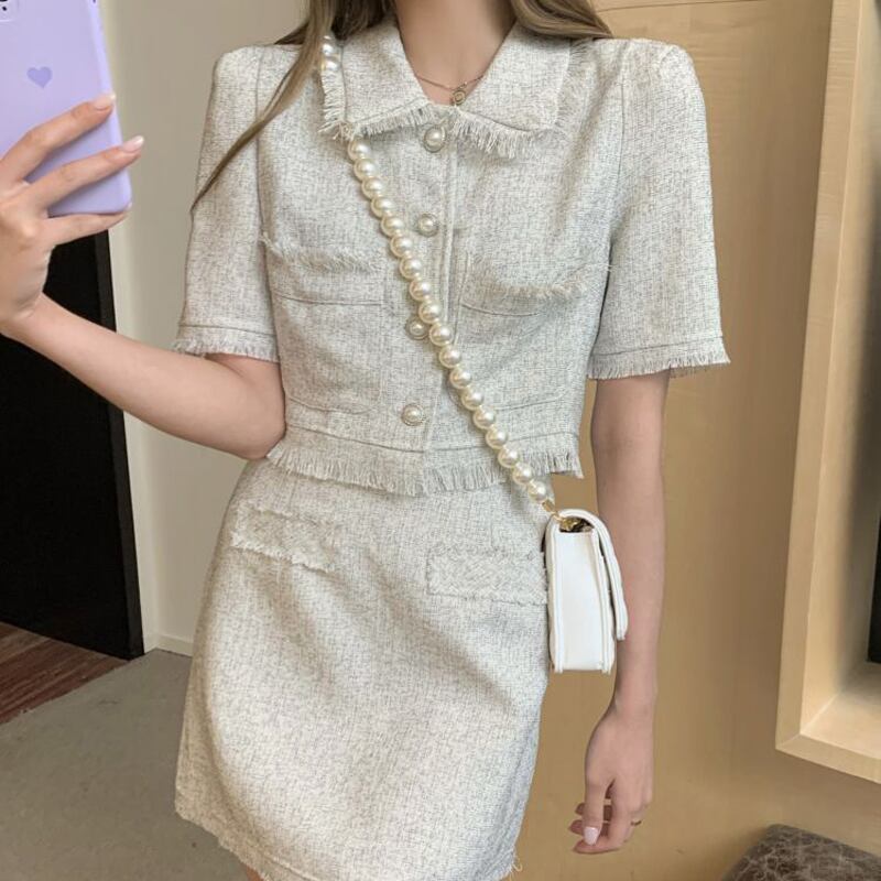 サマーカラー半袖スリーブシャツ スカート セット ショート ハーフスリーブ 夏物 ビッグFスモールZ韓国97537810678