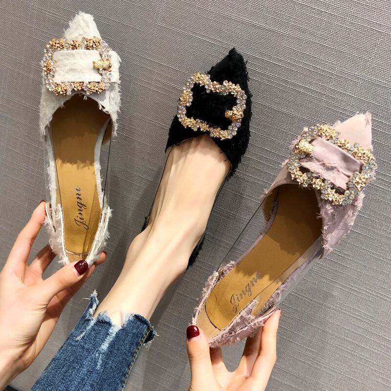 スプリングサマーレッドラインストーンバックルスクープシングル 靴 シューズ 春物 夏物 スクウェア 部族の婦人靴4498941