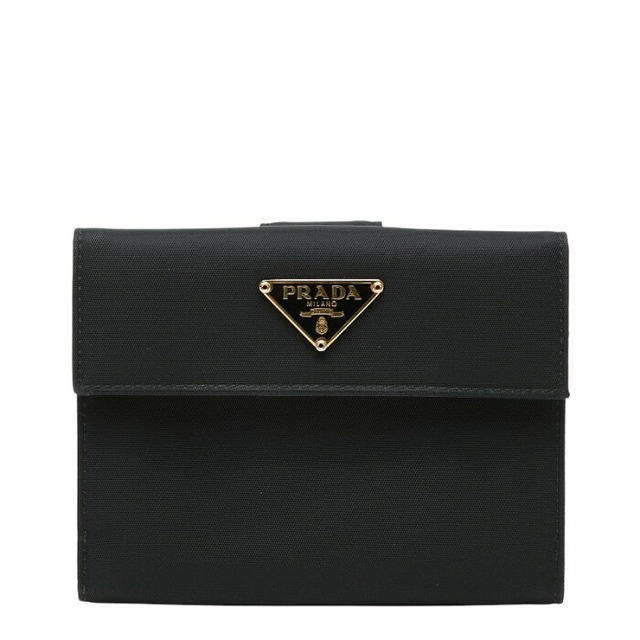 プラダ 三角ロゴプレート 二つ折り財布 ブラック ナイロン レディース PRADA 【中古】