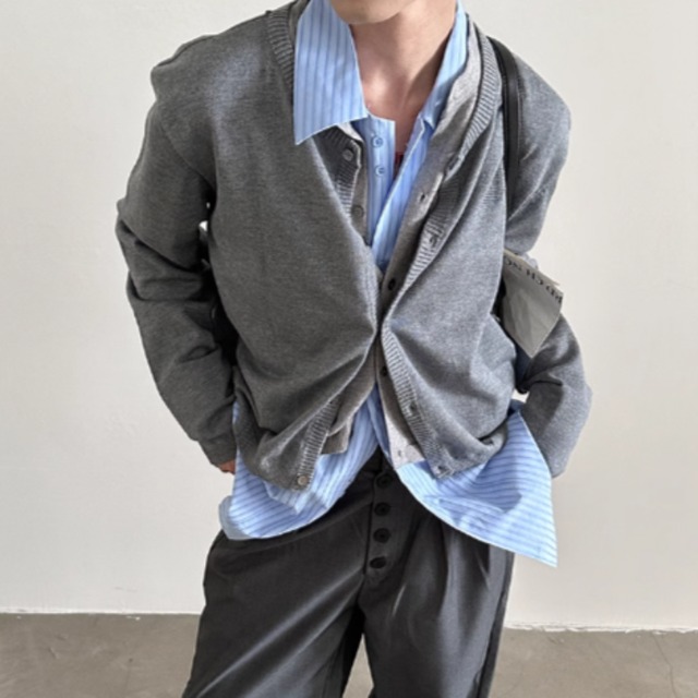 シャツ＆カーデレイヤード風ニット　0869