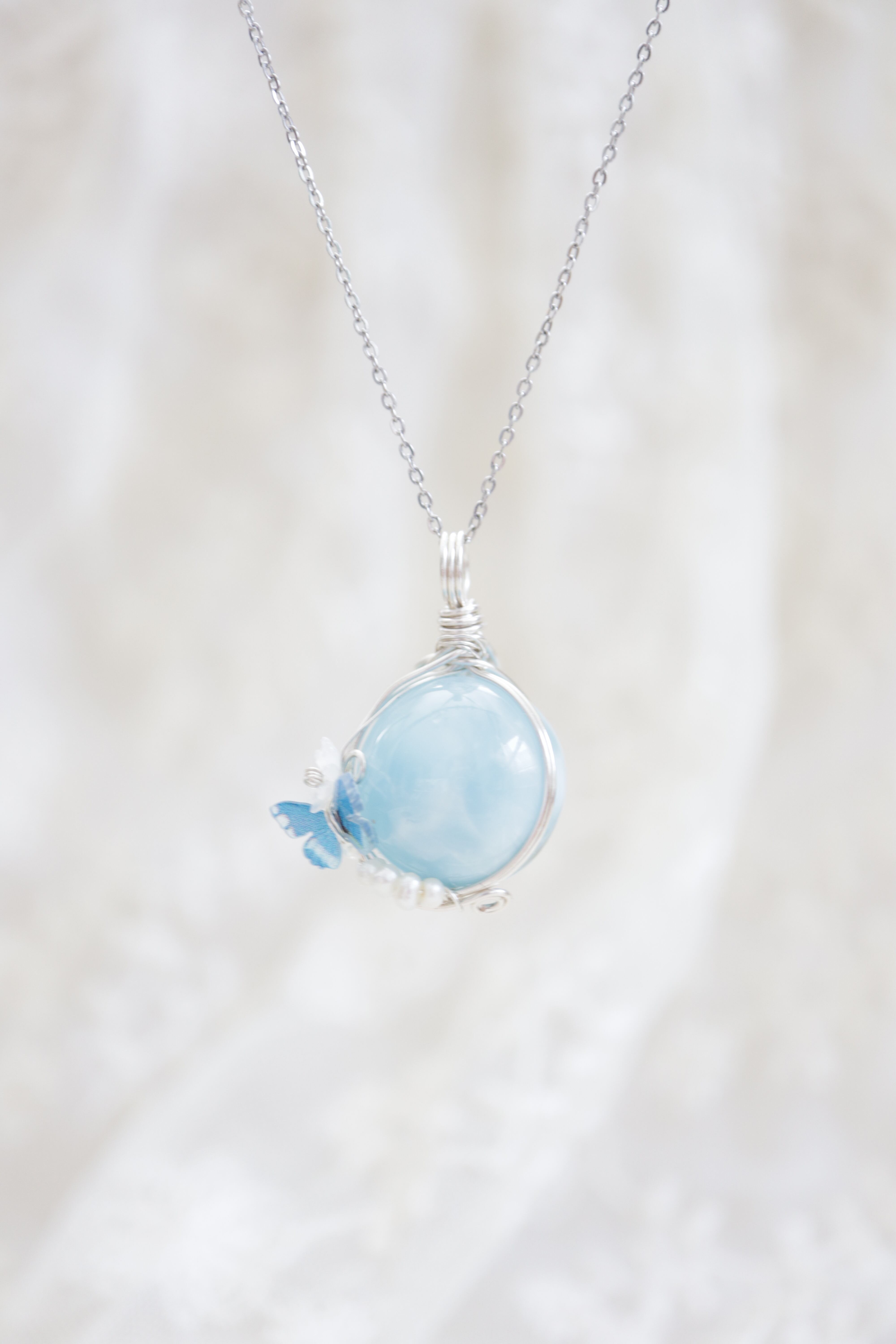 【一点物】雫 ラリマー の ワイヤーラッピング ペンダントトップ✩.*˚ 1点もの ラリマー ワイヤーラッピング | WishesStone