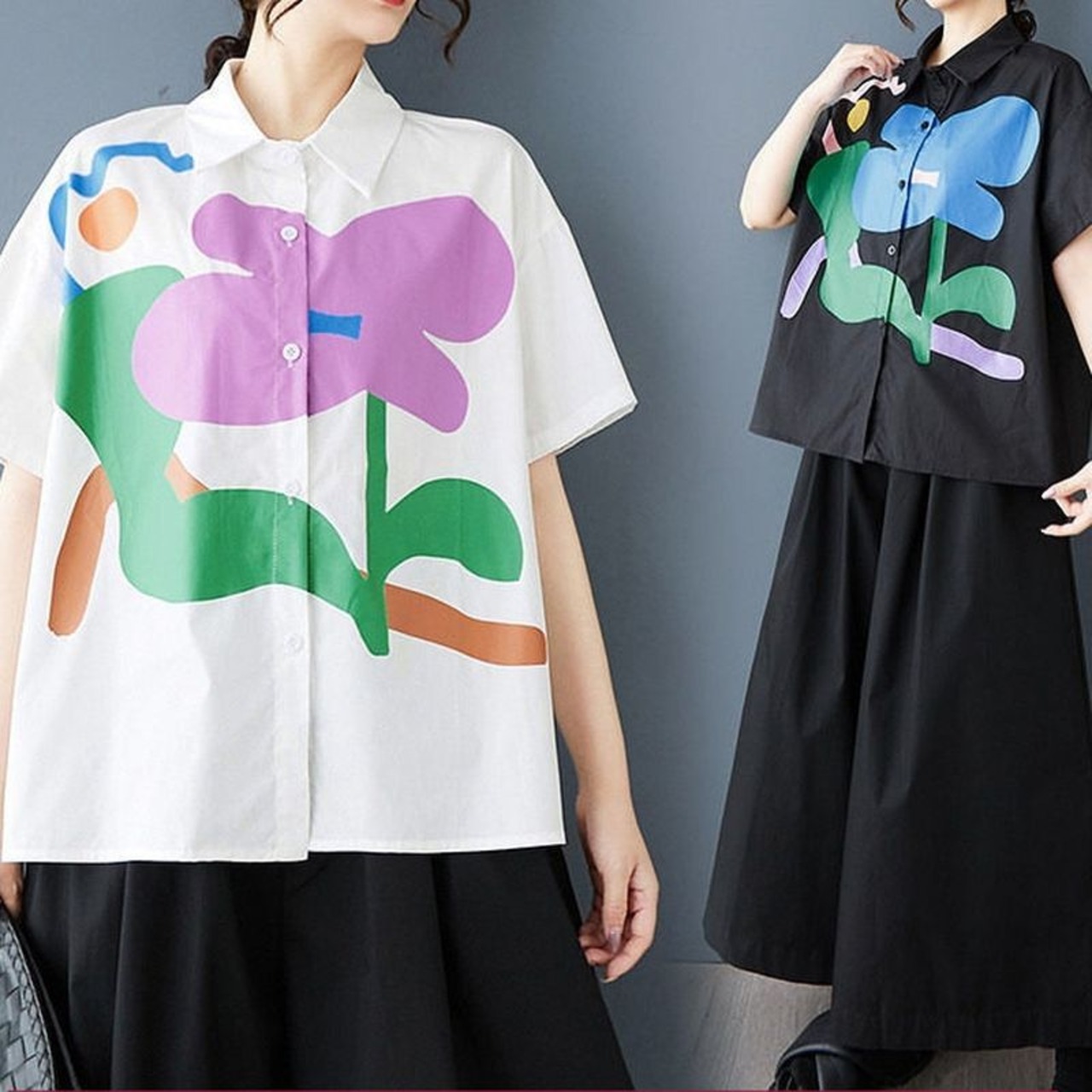 アートプリント オーバーサイズ シャツ  30007