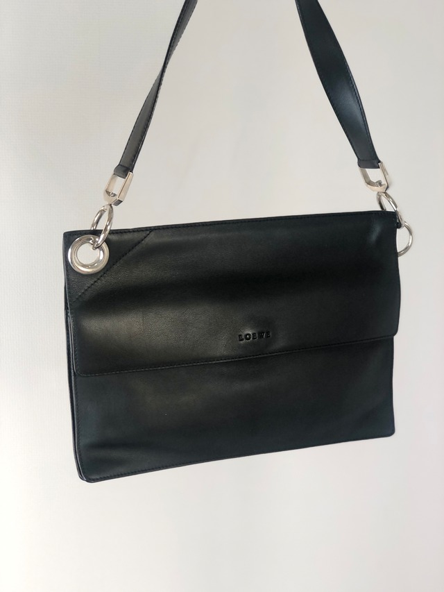 LOEWE ロエベ ショルダーバッグ ブラック ロゴ レザー vintage ヴィンテージ オールド v6w8zb