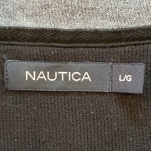 【NAUTICA】ハーフジップ スウェット プルオーバー 刺繍ロゴ ワンポイントロゴ バックロゴ LARGE ノーティカ 黒ボディ US古着