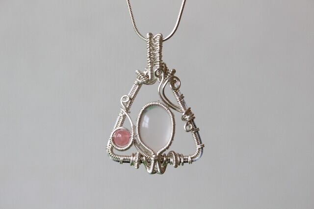 Rose quartz silver925 wirewrapping pendant
