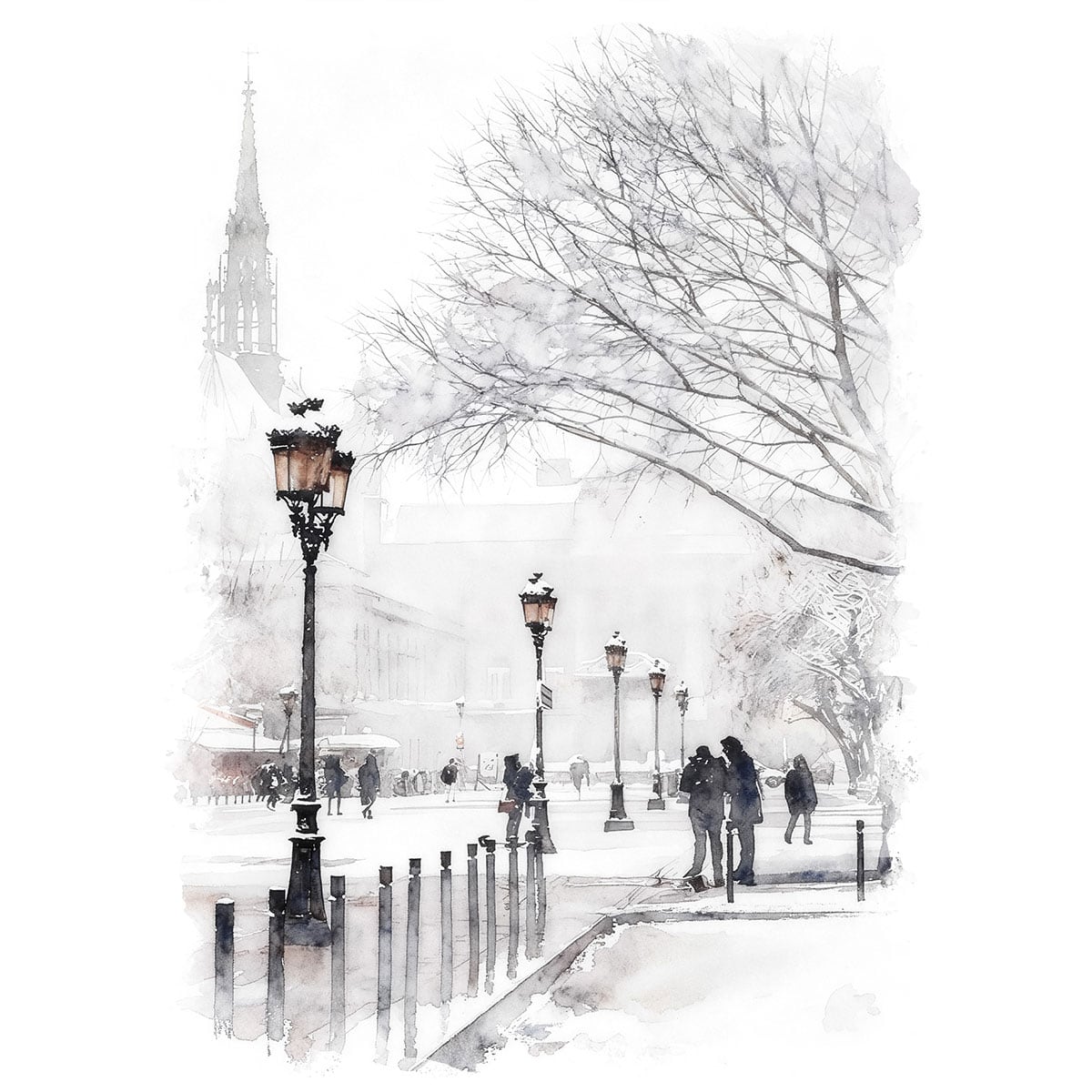 絵画 風景画(街並み) フランス パリ シテ島 インテリアアート額付き