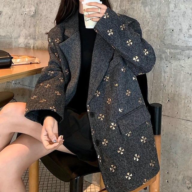 スパンコールフラワールーズジャケット［S-XL］