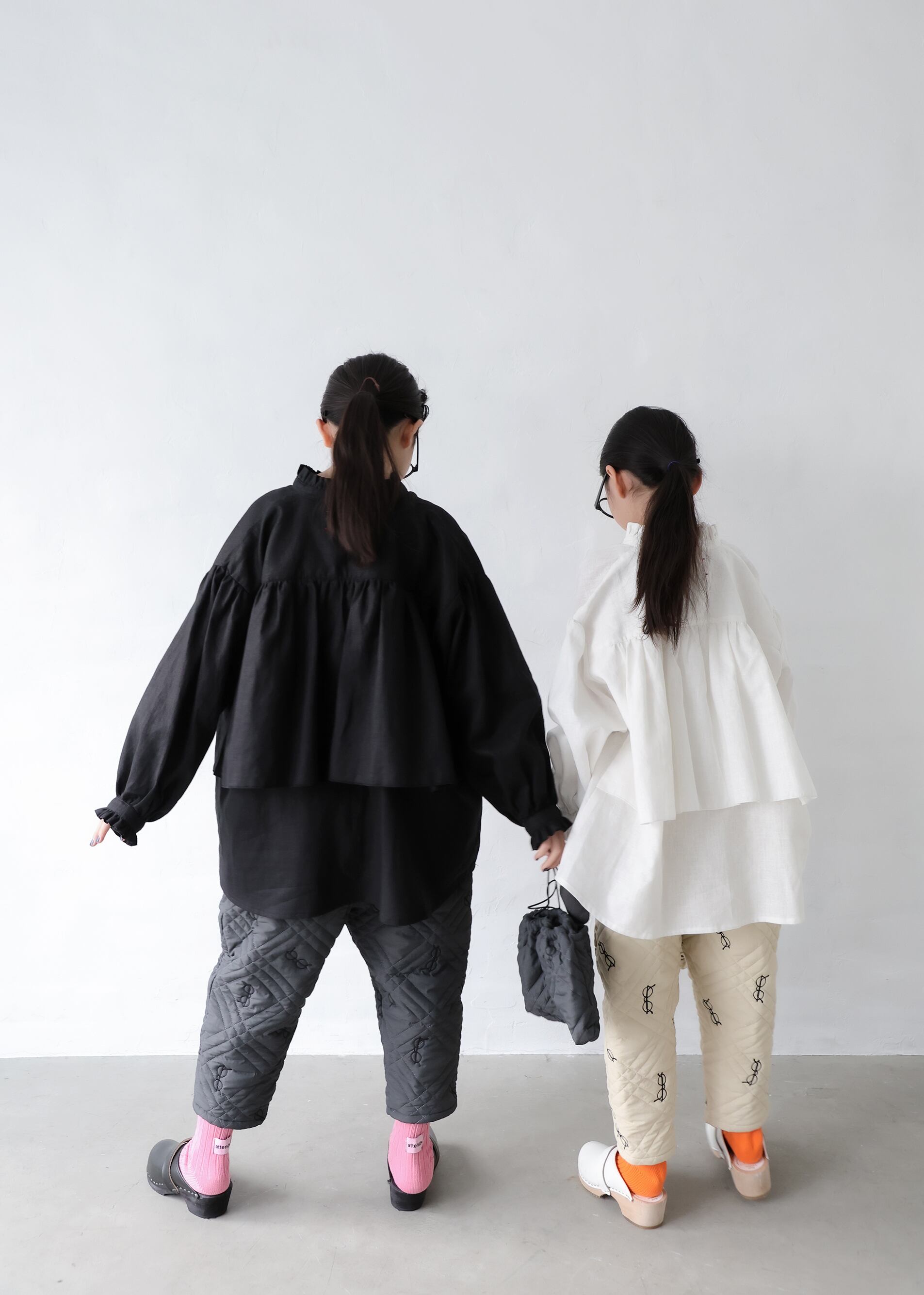 【25AW】michirico(ミチリコ)Quilting pants チャコール(L/XL)パンツ キルティング めがね