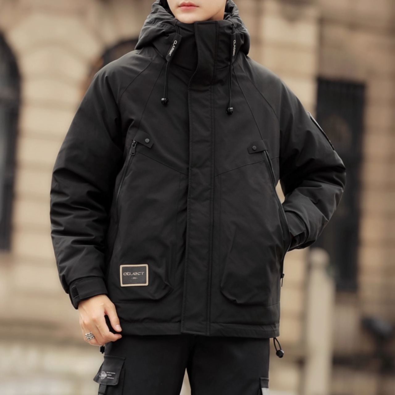 フード付き ヒップ丈 ボタンフロント ダウンジャケット af0107