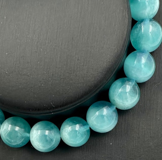 (01217)(1点のみ)(選べる内径)アクアマリン【9mm】ブルーグリーン　スノーアクアマリン　Aquamarine 　藍玉　水宝玉　ラウンドカット　 ブレスレット　天然石　パワーストーン