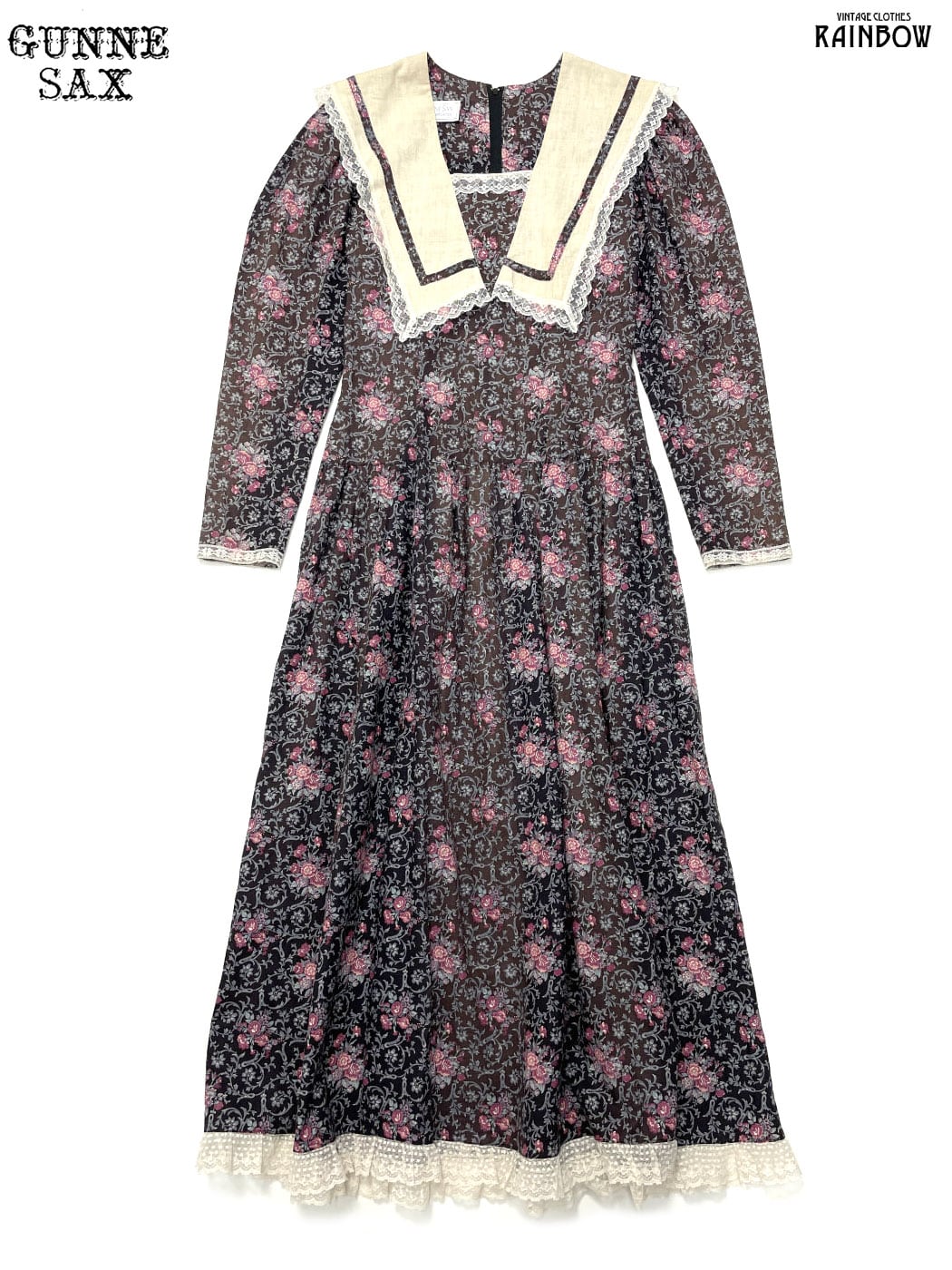 古着 GUNNE SAX ガニーサックス セーラーカラー レース 花柄 コットン