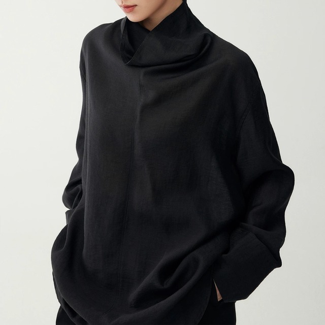 high neck pullover sheer shirt  00267