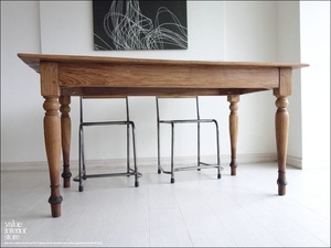 チーク無垢材 ヴィンテージテーブルy/1 デスク 机 アンティーク ダイニング 什器 無垢材家具 一点物 表面再仕上済 142cm 送料無料 三大銘木