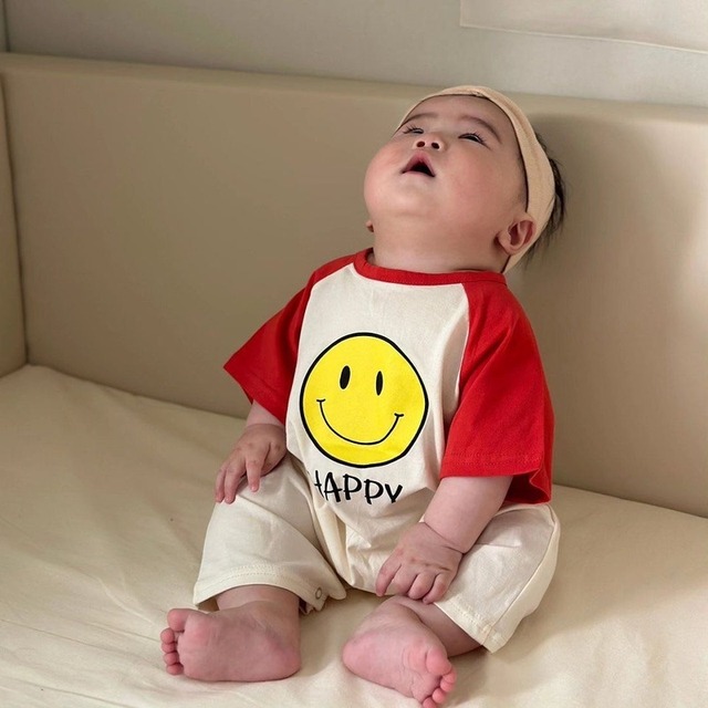【BABY】夏新作　笑顔柄ロンパース