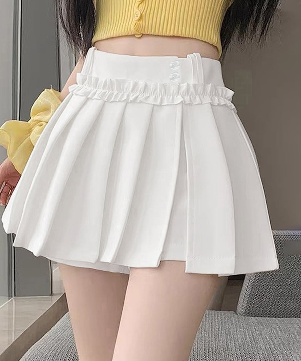 フリルスカパンプリーツキュロットスカート ハイウエストミニ丈
