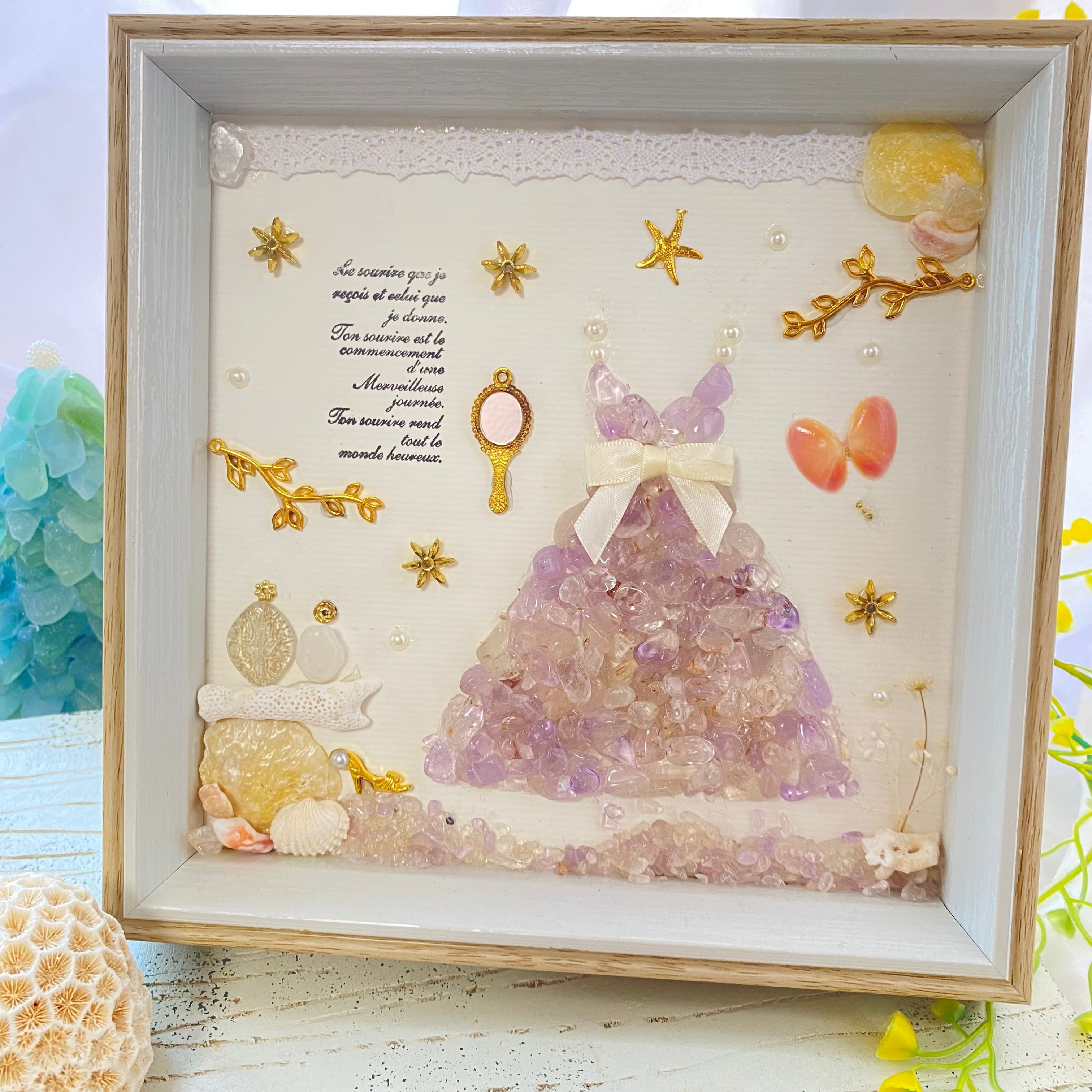 幸運のピンクイルカ❣️シーグラスアート 海の贈り物 ローズクォーツ