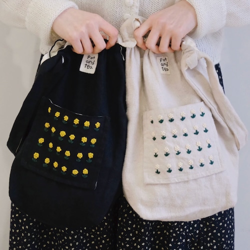 2色/小花刺繍の巾着バッグ ・11963