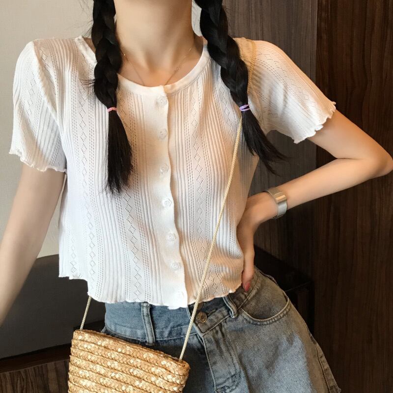 サマースタイル薄手ニットカーディガンショートTシャツ トップス 大人ガーリー スウィート キュート カジュアル 夏物 萌量不足21268603426