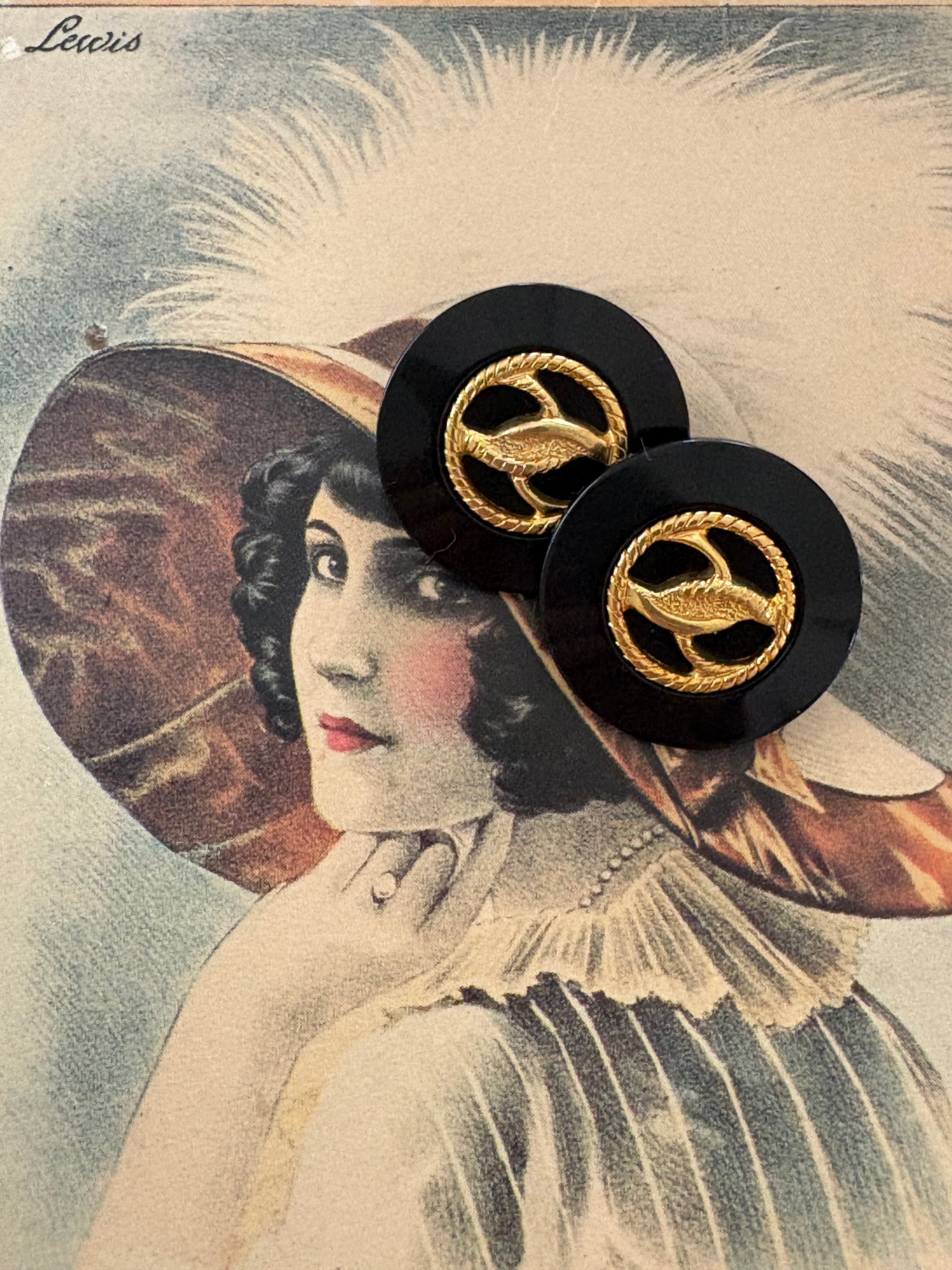 Japanese Vintage ヴィンテージボタン プラスチック22mm ブラック×ゴールド アクセサリーパーツ コレクション