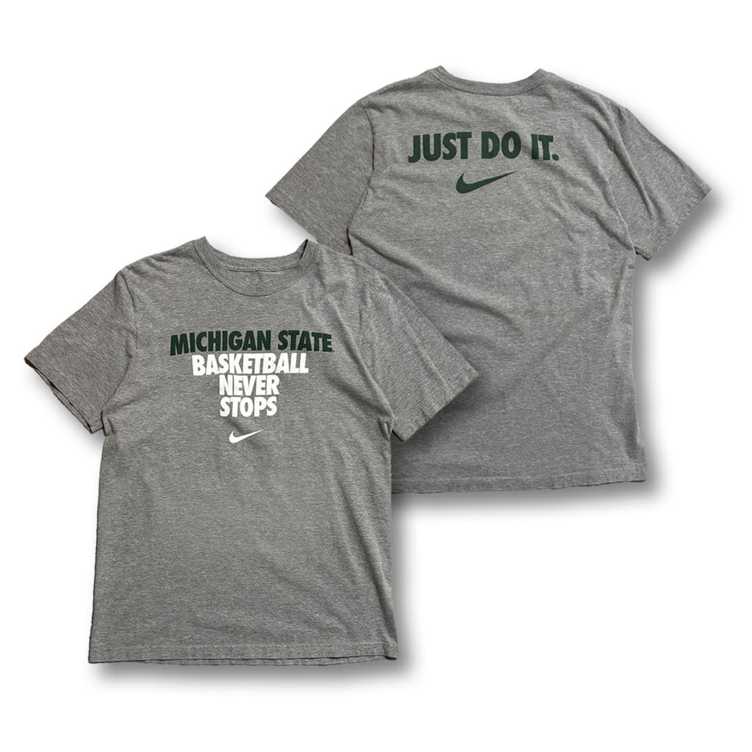 Michigan State University -Michigan State Basketball Never Stops- Printed T-Shirt. NIKE
