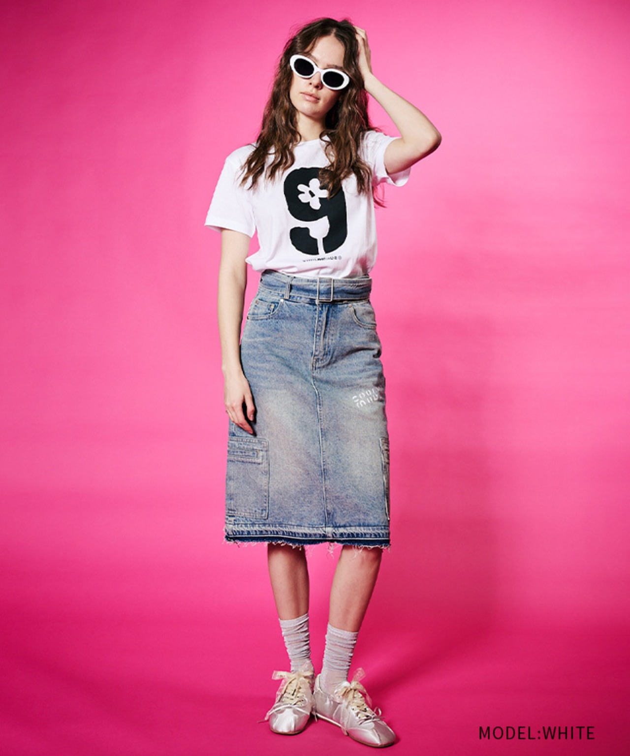 COOLA 9 フラワープリントコンパクトTシャツ (WHITE)　CQ-48096