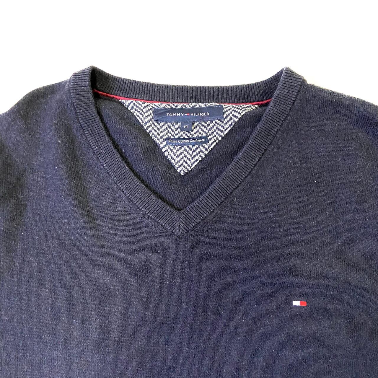 90's トミーヒルフィガー　ワンポイントロゴ刺繍　ノーカラーシャツ