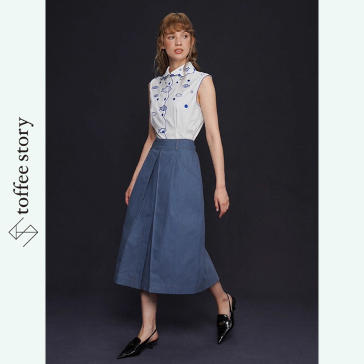 青の静寂をまとうデニムロングスカート 《C0236》