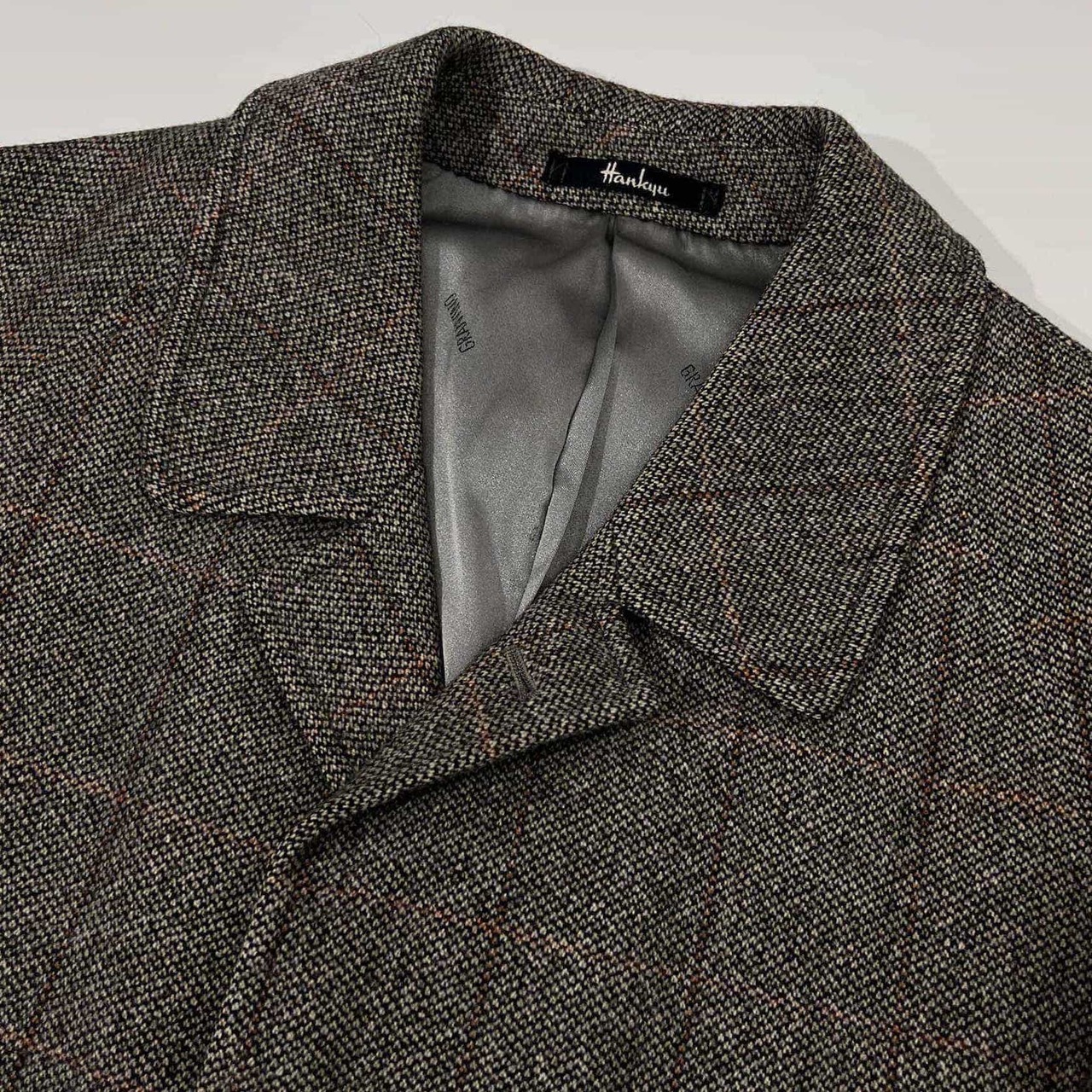 HANKYU granvino カシミヤ混 チェック柄 ステンカラーコート Sサイズ程度/比翼/阪急