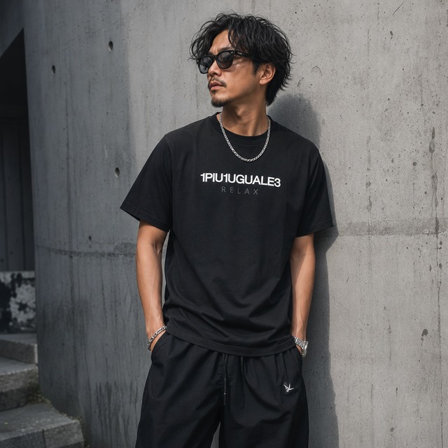1PIU1UGUALE3 RELAX｜リバースロゴ半袖Tシャツ｜ウノピゥウノウグァーレトレ リラックス メンズ ust-26069 ブラック