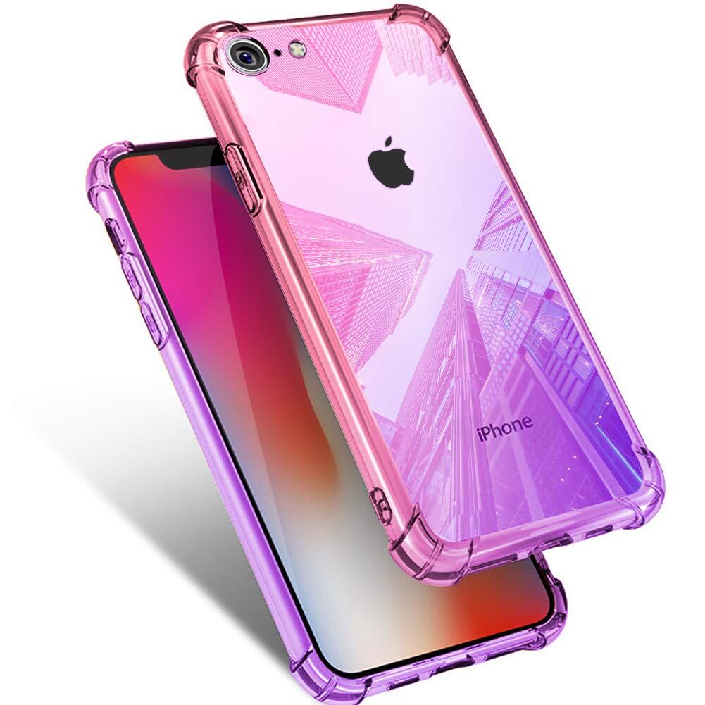 Mnunjiajia 対応 iPhone SE3/SE2/8/7 用ケース クリア 耐衝撃 薄型 グラデーション TPU ピンク/紫