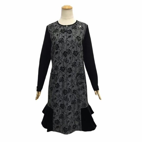 スーパービューティー ワンピース フロッキープリント 裾フリル ベロア