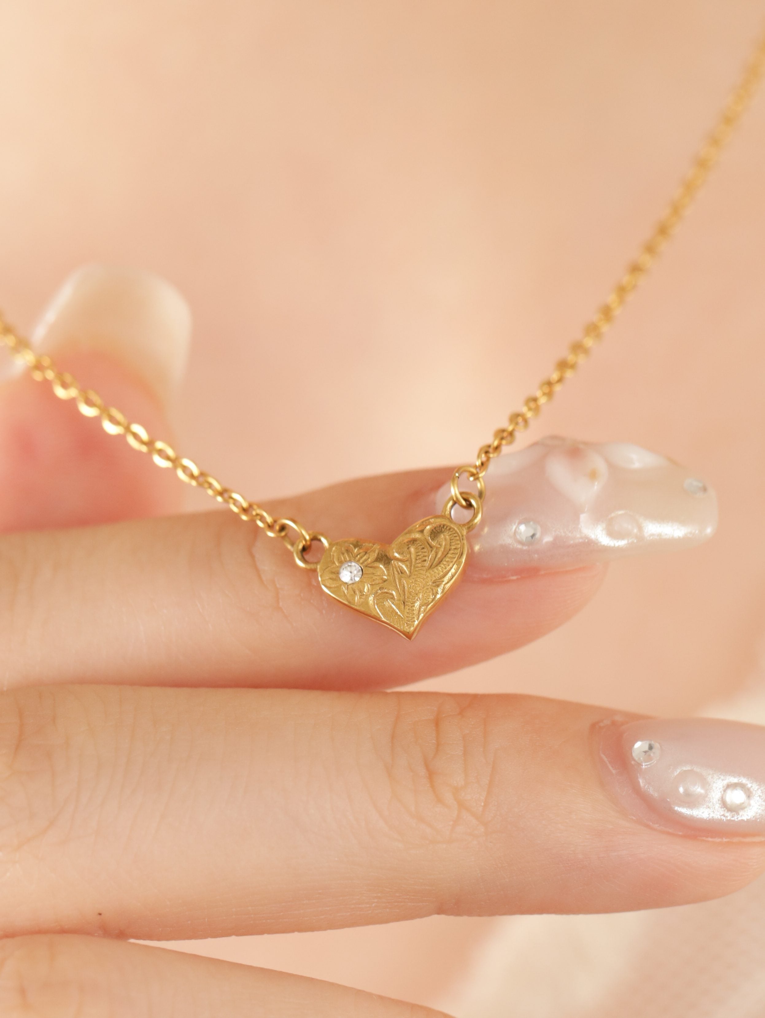 316L hawaiian zirconia heart necklace #n35