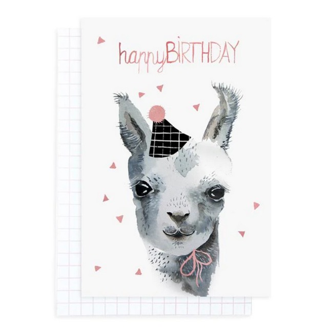 Llama with hat birthday card