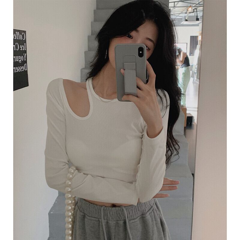 ホワイトブラウス オータムスリムTシャツ ロング 秋物 ガールズファッション12403801046