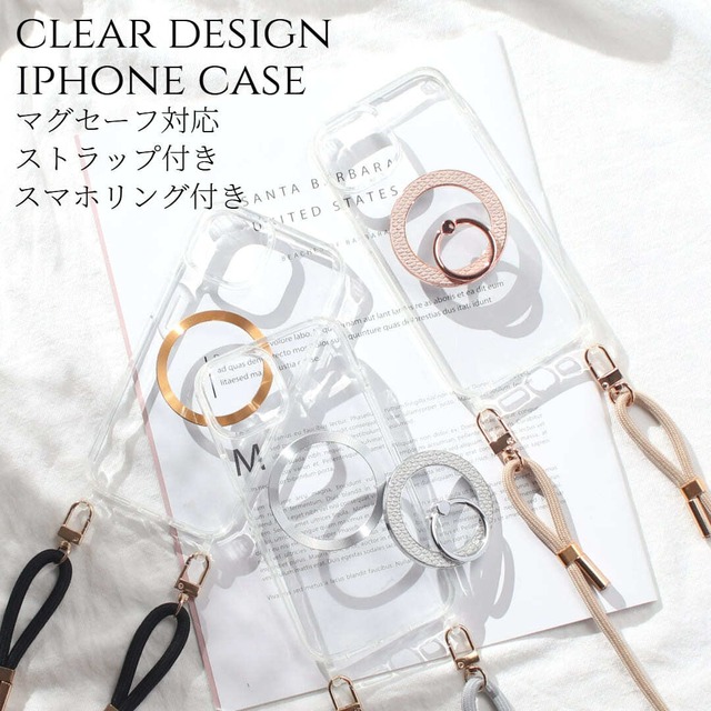 iphone ケース クリア ショルダー ストラップ付き iphone16 iphone15 iphone14 iphone13 12 Pro リング付き マグセーフ マグネット 大人可愛い ヘビ柄 パイソン アイフォン 16 15 14 13 mini SE 16pro 肩掛け スマホショルダー 13mini se3 se2 韓国 透明 メタリック 送料無料