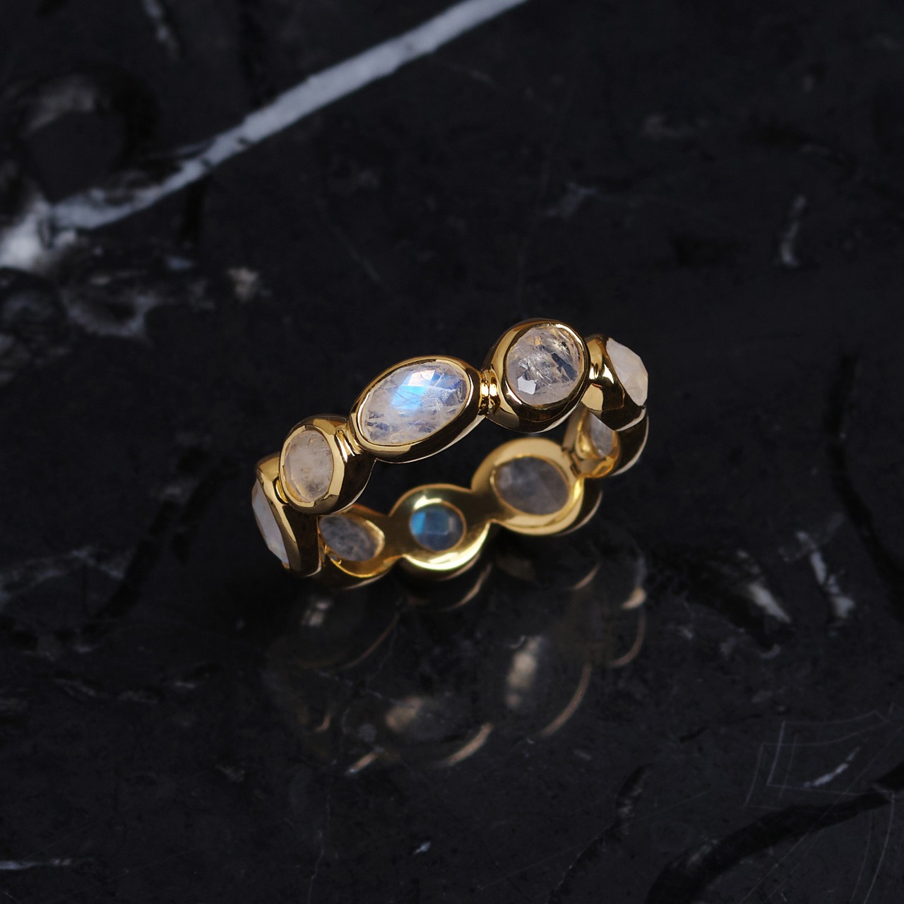 S925 RAINBOW MOON STONE ETERNITY RING