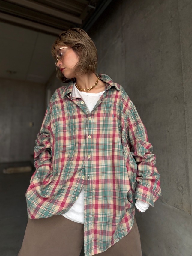 （SH1448）Ralph Lauren check cotton BD shirt