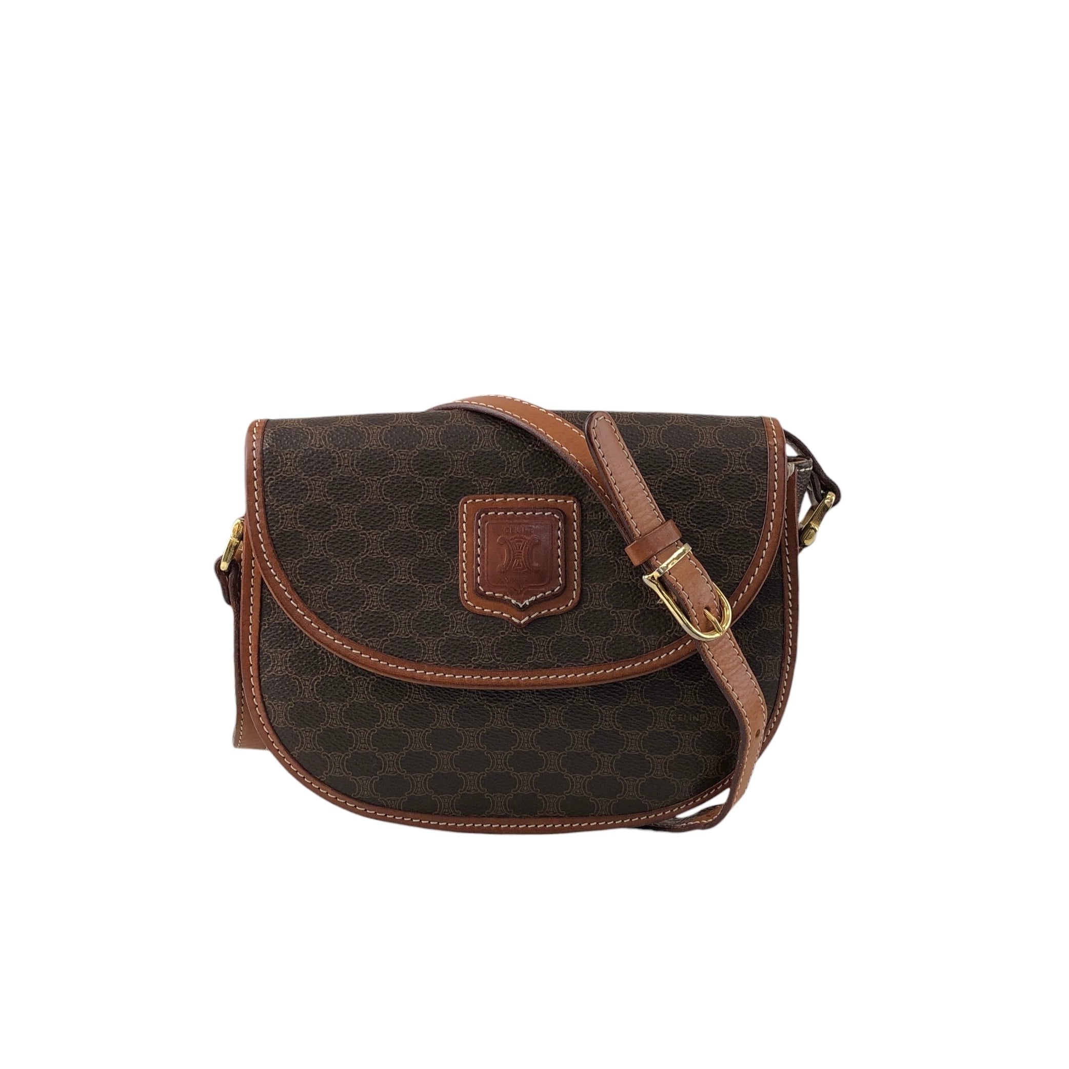 極 美品 セリーヌ マカダム ブラゾン 柄 メダル レザー ショルダーバッグ 茶 極 美品 セリーヌ マカダム ブラゾン 柄 メダル レザー ショルダー