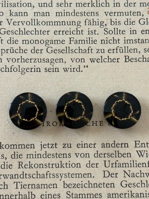 13mm Japanese Vintage ボタン ブラック×ゴールド 樹脂ボタン レトロ アクセサリーパーツ