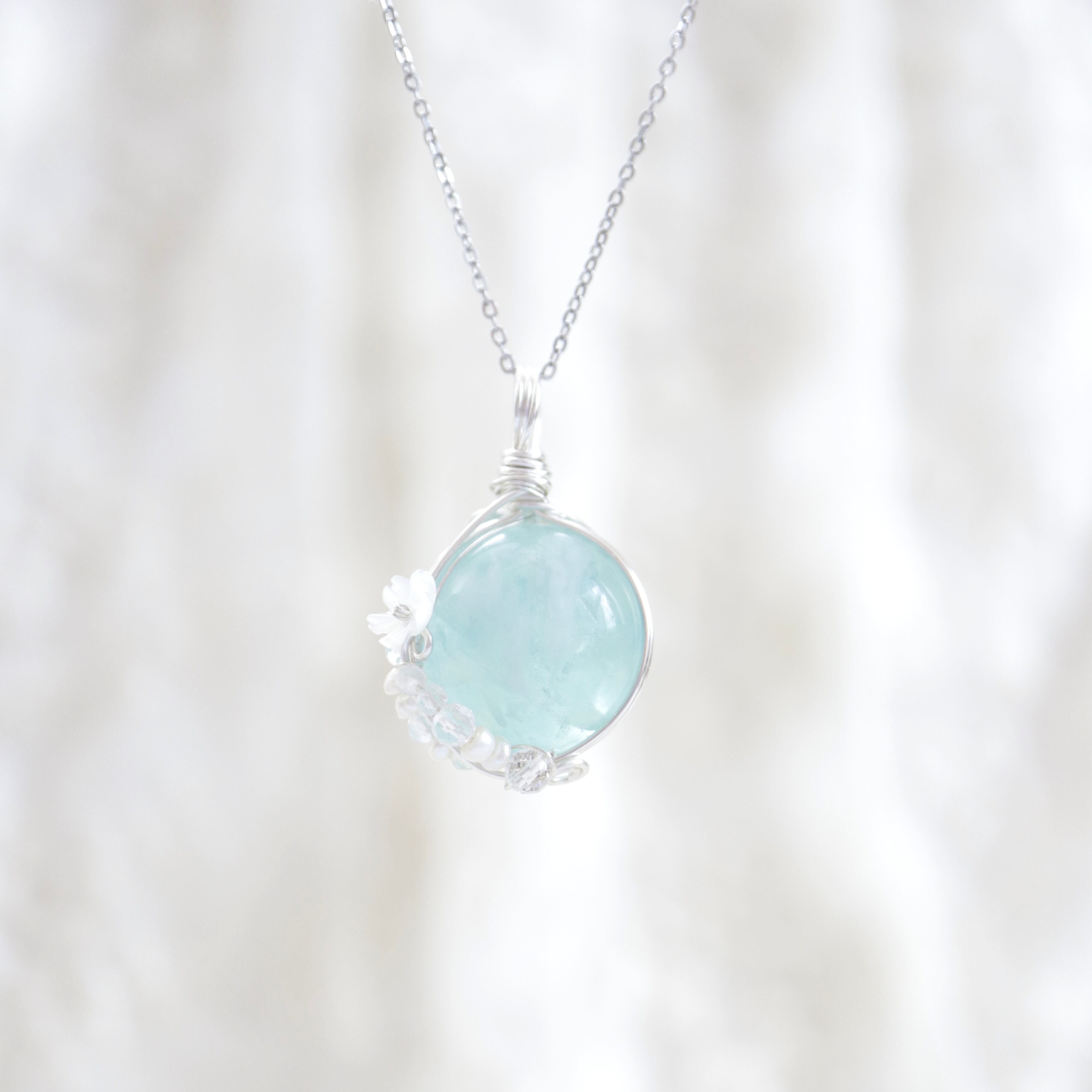 1点もの フェザーインフローライト スフィア ワイヤーラッピング