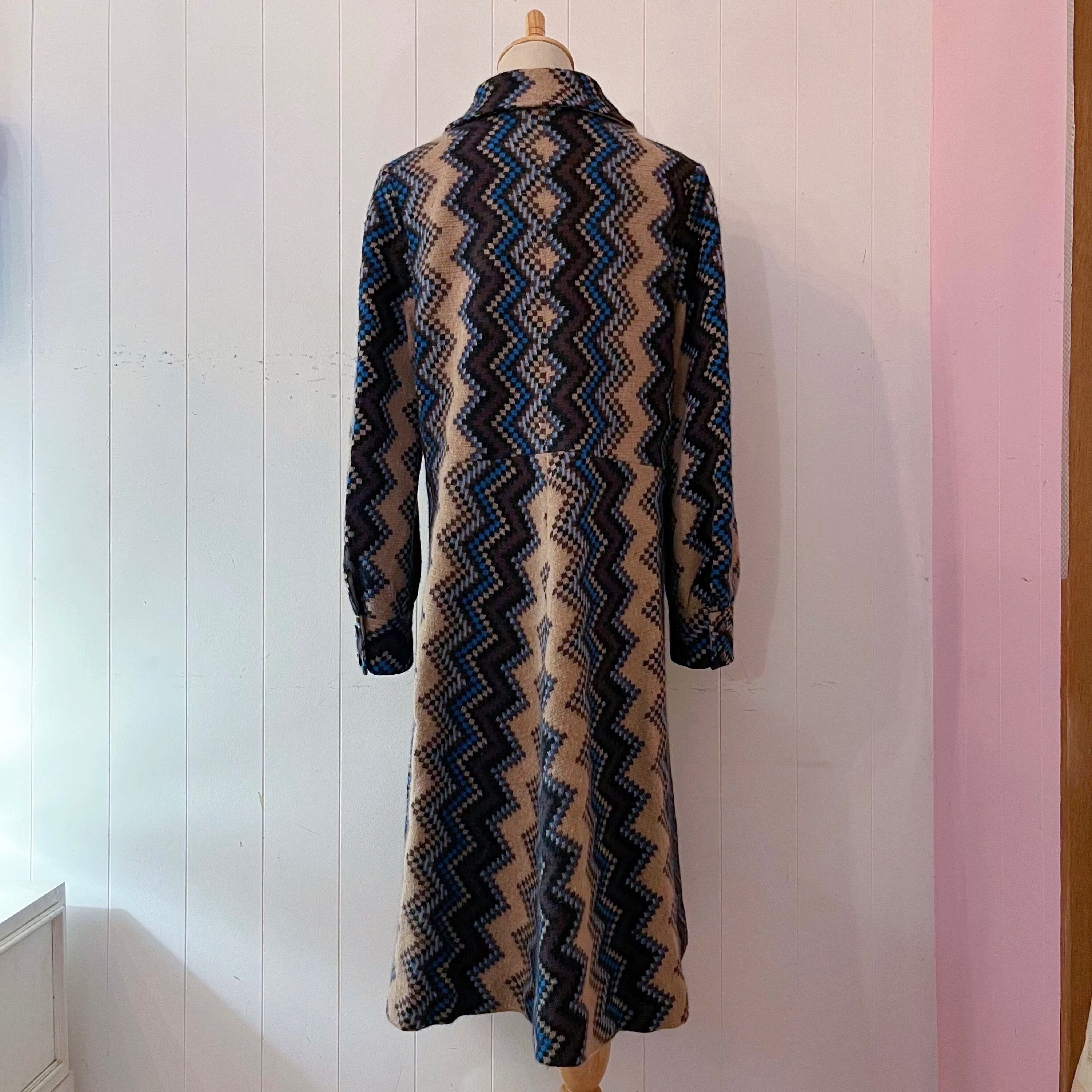 blue brown zigzag wool one-piece