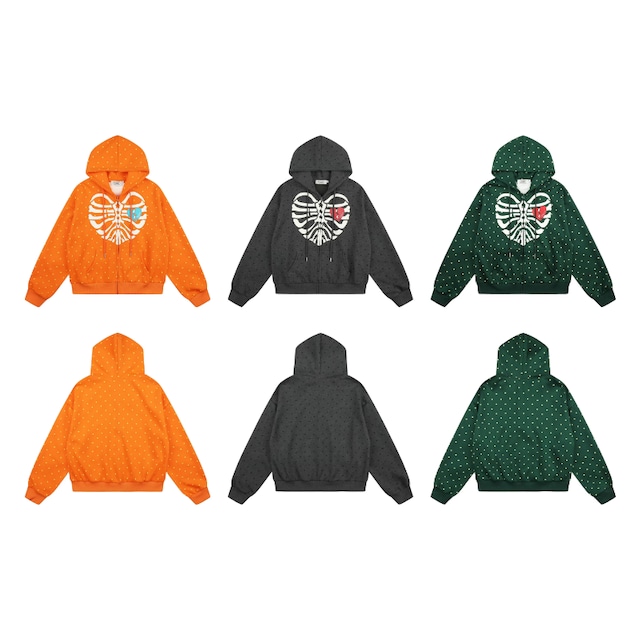 dot skeleton heart zip-up hoodie　ドットスケルトンハートジップアップフーディー　J2132