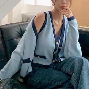 ブルーニットベスト×カーディガン set 00885